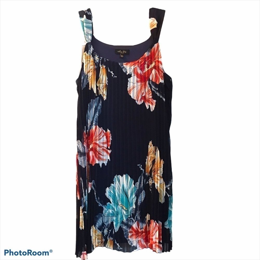 Melissa Paige Pleated Floral Sleeveless Dress Tropical Sun Dress PL